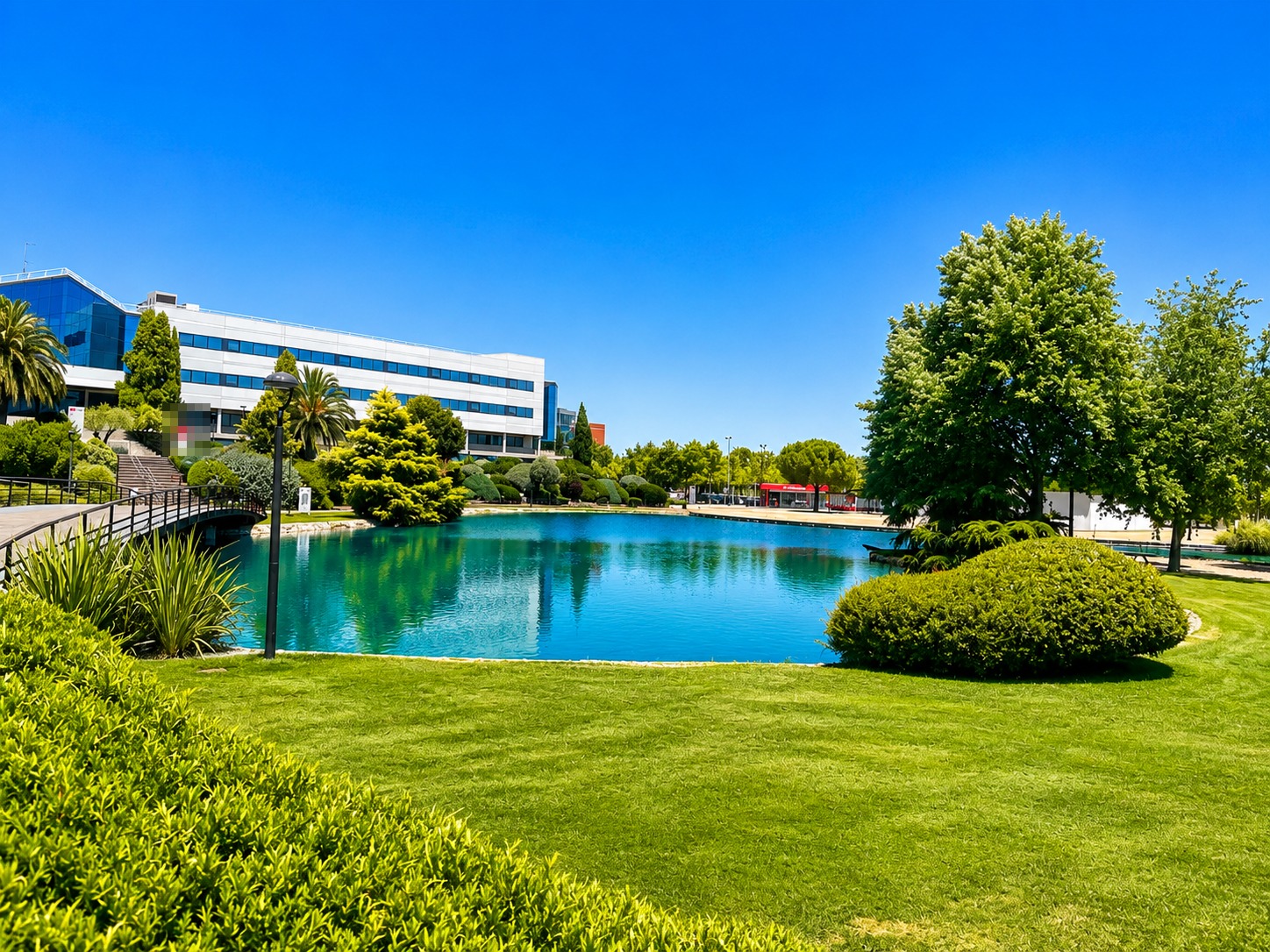 Campus lake and gardens at Universidad Europea de Madrid
