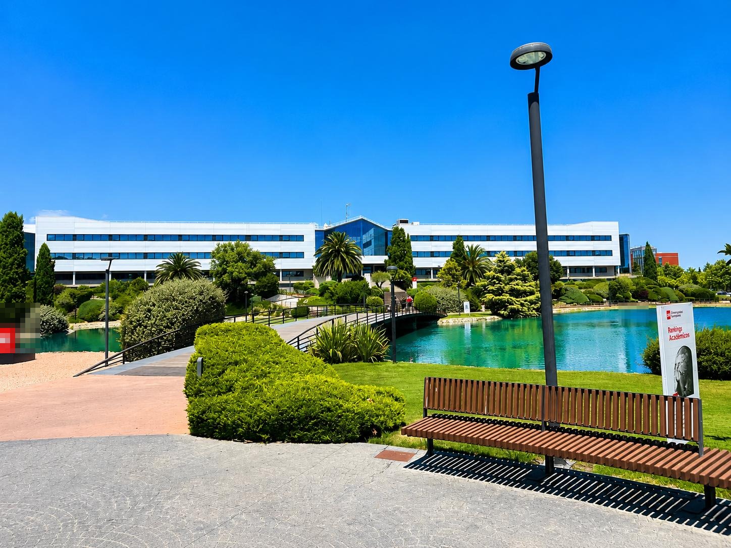 Panoramic view of Universidad Europea de Madrid campus and lake